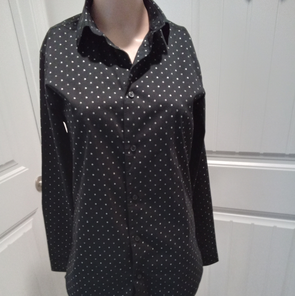 Calvin Klein Slim Fit Black Polka Dot Button-Up Shirt Plus Size 20